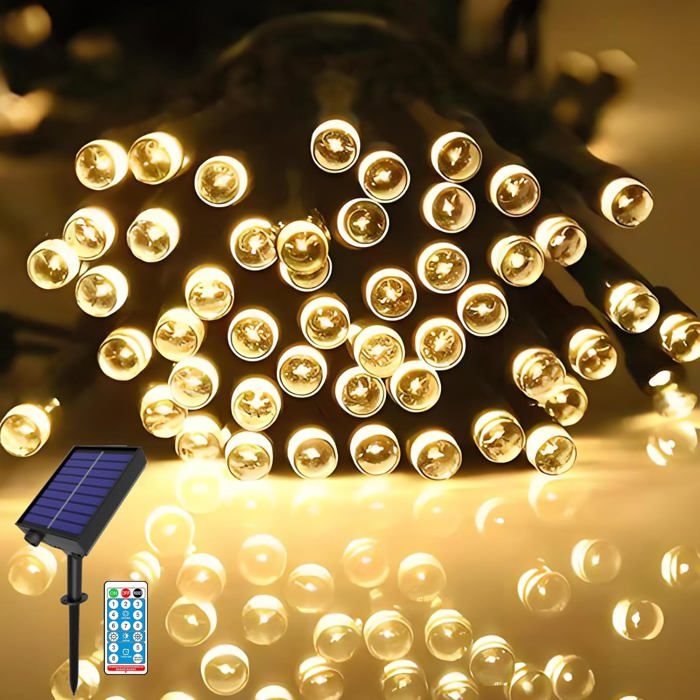Guirlande solaire exterieur guirlande lumineuse Guinguette LED 5M 20 Ampoules Étanche 8 Modes