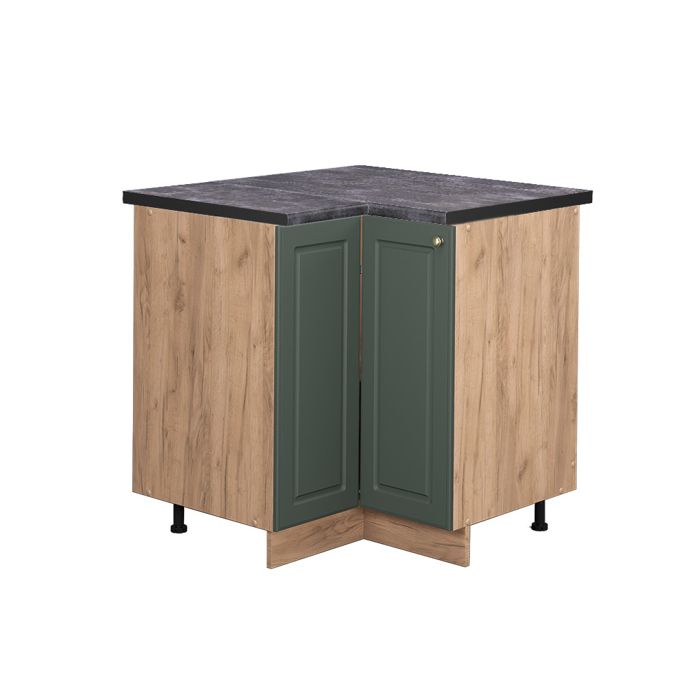 Cuisine En Angle Fame-line, Vert Et Or Campagne/anthracite, 227x60cm