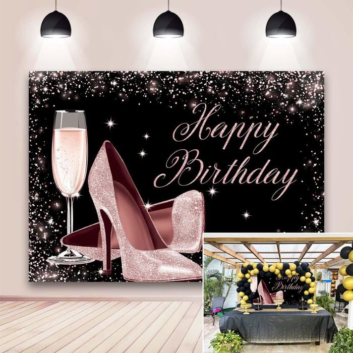 Toile De Fond Happy Birthday Nœud Rose 208x150 Cm - Décor Photobooth Coquette Pour Fille, EVJF, Anniversaire & Fête
