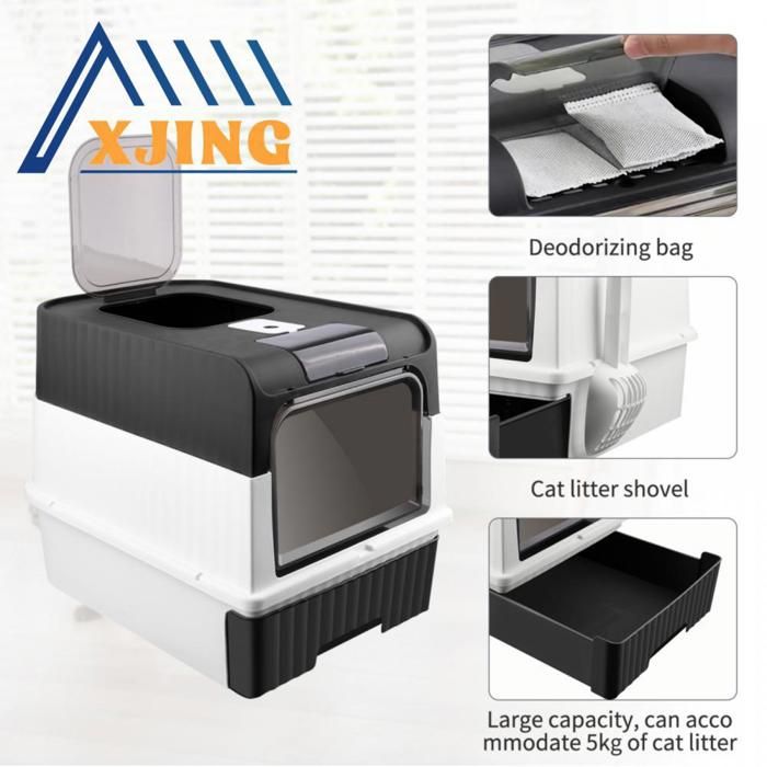 Comparer les prix de XJING Bac à litière amovible pour chat - Fermé et ouvert - 49*37*35cm - Noir- Dessus encastré