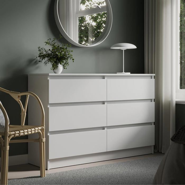Commode Blanche Moderne Avec 3 Tiroirs Et Portes Vitrées LED | Meuble Multifonction Salon, Chambre, Bureau | Étagères Réglables - 6