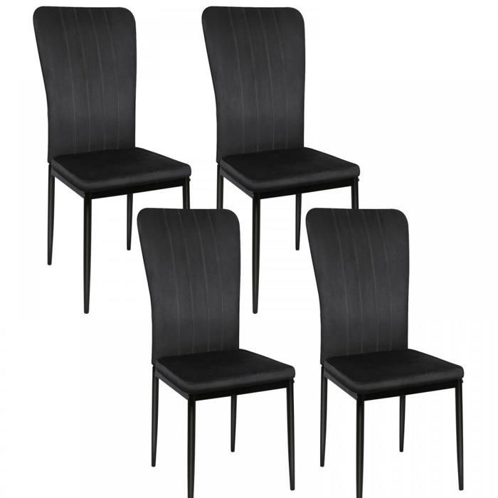 Chaises de cuisine en velours noir - Chaises de salle à manger à dossier incurvé - Lot de 4- XJING
