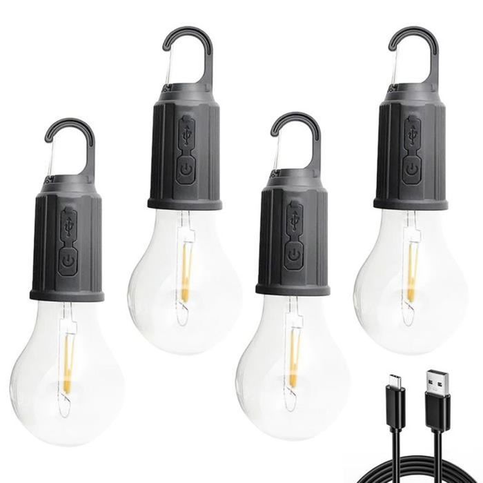 Lampe portable led rechargeable pour Camping 4 paquets Ampoule Camping Tente avec crochet Luminosité Réglable 3 Modes