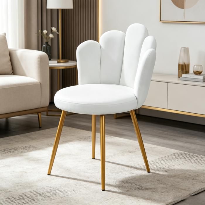 Fauteuil Coquillage Fauteuil Confortable avec Pieds Métal Chaise Relax pour Salon et Chambre Blanc Tissu en velours 50x50x80cm