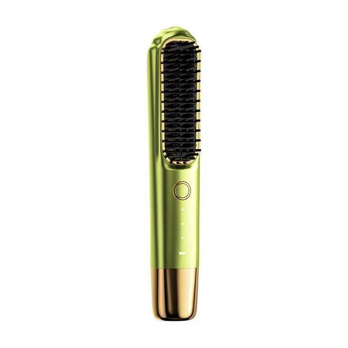 Brosse Lissante Sans Fil - Ionique Rechargeable - 3 Températures - Anti-Brûlure - Portable - Vert