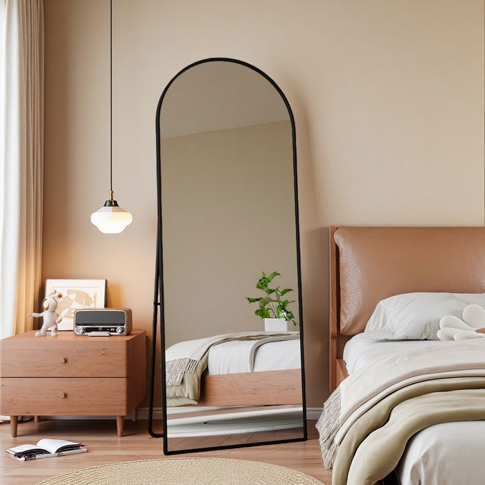 Miroir sur Pied/Mural Autoportant - Noir - Aluminium Recyclé - 162x53cm - Design Moderne