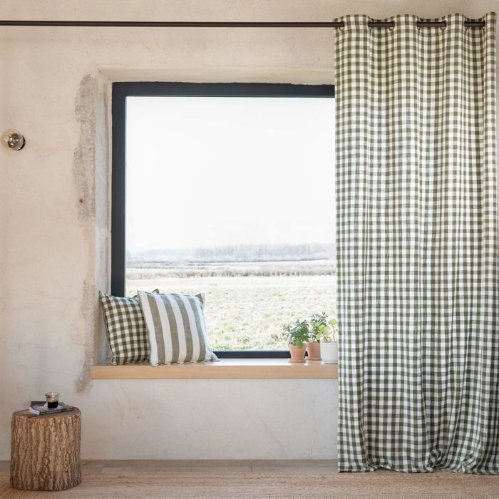 Rideau 100% coton vichy LOURMARIN Kaki 140x260 cm