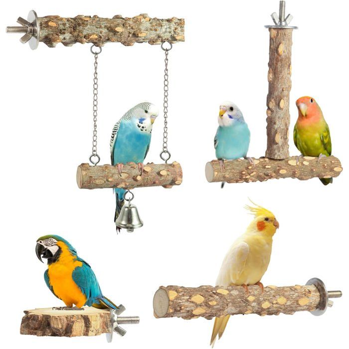 Meilleurs prix pour Lot de 4 perchoirs en bois naturel pour oiseaux – À mâcher à grimper et à broyer pour petits oiseaux (perruches calopsittes et