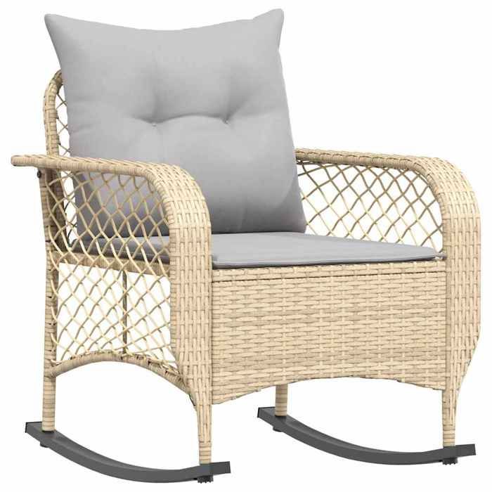 NEW 2025 Fauteuil à bascule de jardin - GKO - Anti-UV - avec coussins - beige résine tressée - size:67x75x75 cm @@4067