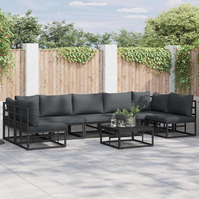 vidaXL Ensemble de canapé de jardin avec coussin 7 pcs Noir Aluminium Salon de jardin et terrasse canapé aluminium 3378850
