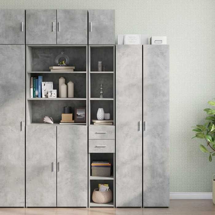 CLARENCE® Grande Armoire Haute de Rangement mince - pour salon/bureau - gris béton 30x425x225 cm LL157