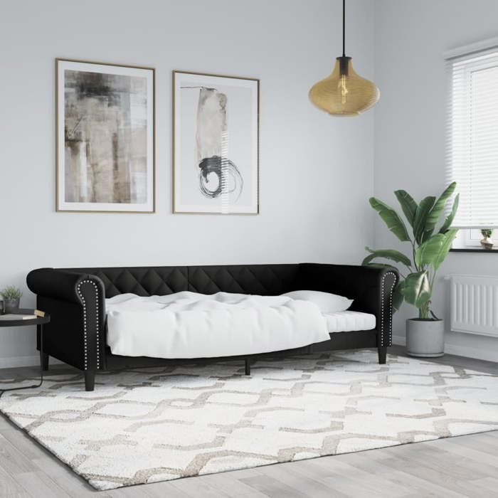 Lit de jour - VIDAXL - KENNETH - Similicuir noir - 90x190 cm - Sans matelas