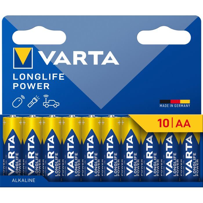 Piles AA - Varta - Longlife Power - Alcalines - Lot de 10 - Made in Germany Piles AA - Varta - Longlife Power - Alcalines - Lot de 10 - Made in Germany