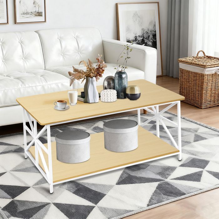 SUPFINE Table Basse Salon avec Structure et étagère en Acier Style Scandinave Industriel Facile à Assembler 100×52×47cm