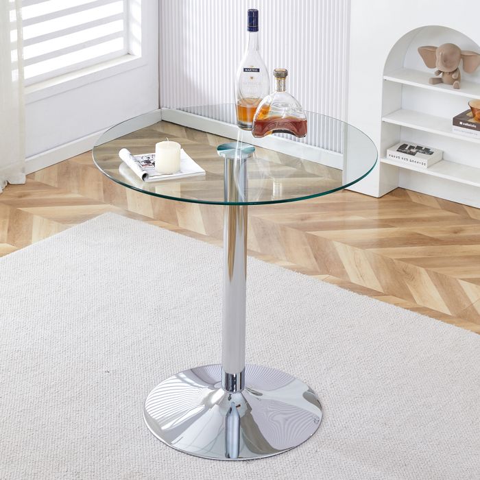 Table en verre - TRUXEN8 - Diamètre 89 cm - Hauteur 92 cm - Argent/Transparent
