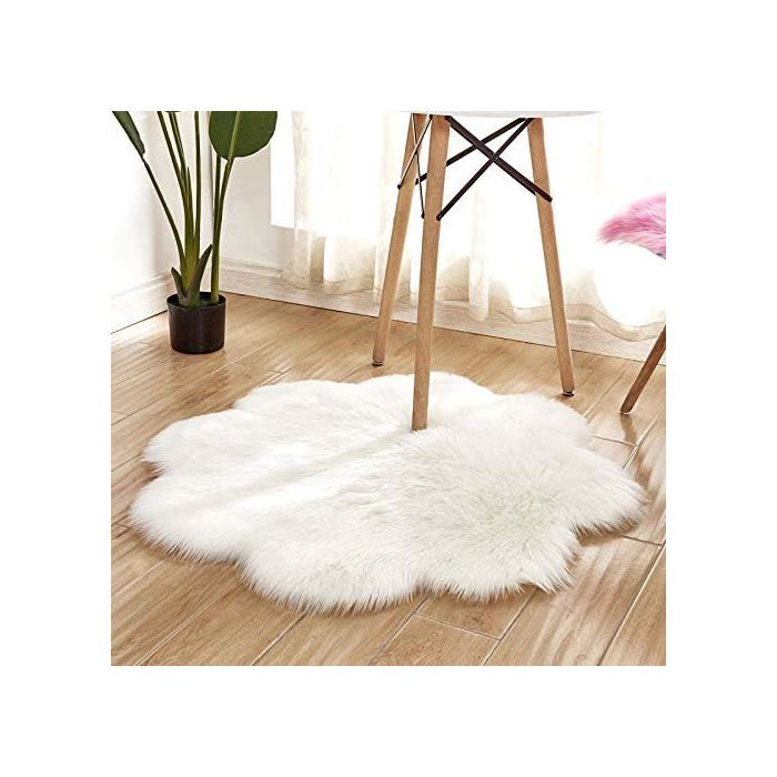 Tapis en fausse peau de mouton synthétique 45x45 cm blanc doux et moelleux pour coussin de chaise canapé ou décoration
