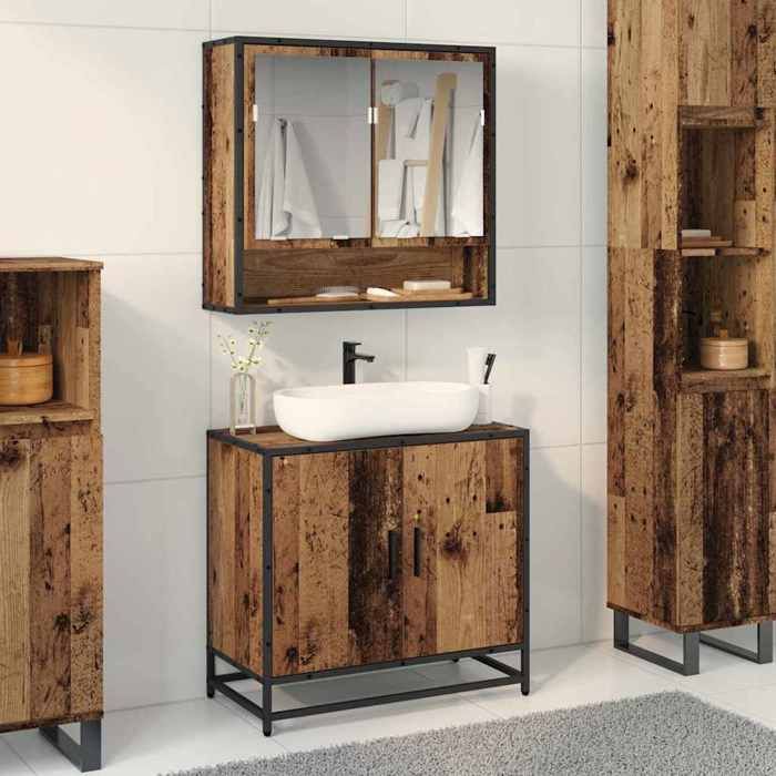 Moderne Ensemble de mobilier de salle de bain - Placard de rangement 2 pcs Bois Ancien@FR(827328）