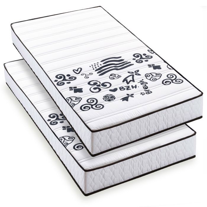 Lot de 2 matelas mousse 90x190 BREIZH - Mousse profilée 5 zones de confort - Soutien ferme - 15cm - Fabriqué en Belgique