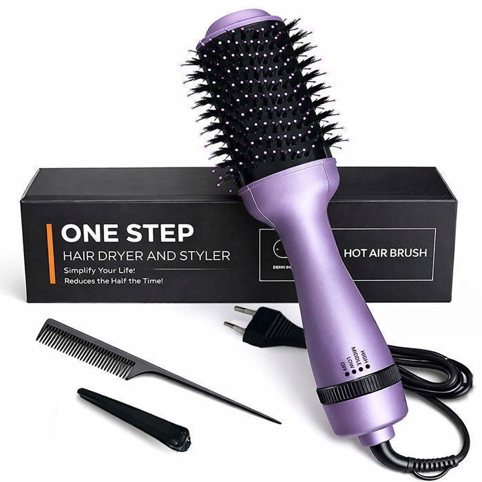 Brosse Soufflante Coiffant Air Chaud Multifonction 1000W 3 Réglages de ChaleurSècheLisseBoucle et VolumeViolet