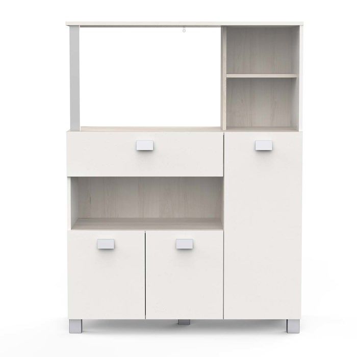 Desserte de cuisine meuble micro-ondes couleur acacia / blanc mat - Largeur 99 3 x Profondeur 41 3 x Hauteur 132 2 cm Desserte de cuisine meuble micro-ondes couleur acacia / blanc mat - Largeur 99 3 x Profondeur 41 3 x Hauteur 132 2 cm