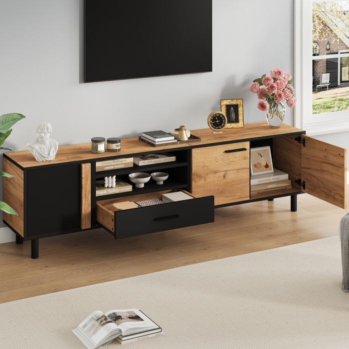 Meuble TV Design Épuré avec 3 Portes et 1 Tiroir, en Panneau de ...
