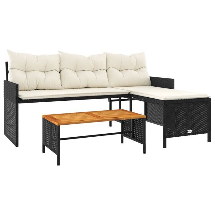 SALE 2026Canapé de jardin - Salon de jardin - facile à nettoyer - avec table et coussins en forme de L noir 170x120x72 5cm 26 Kg 8
