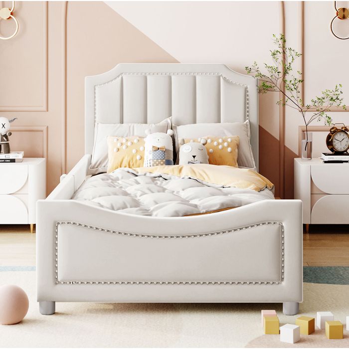 Lit banquette 90x200 cm. cadre. avec dossier lit. beige