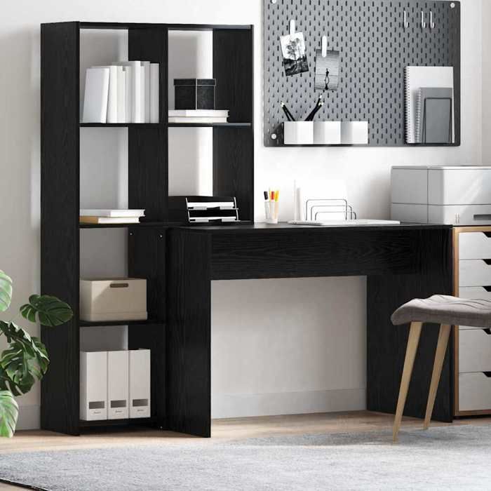 Best 2026 - BUREAU Noir KENNETH - 1 PCS - Table décriture Chêne noir 138 5 x 55 x 143 cm Bois dingénierie6909