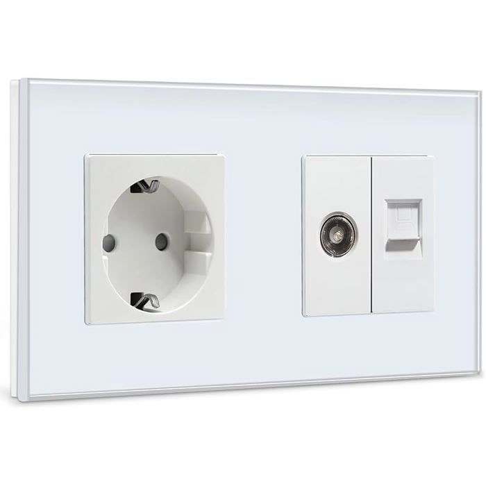 BSEED Schuko Steckdose mit 1/2 TV-Antenne Koaxial- und RJ45-Cat5e ...