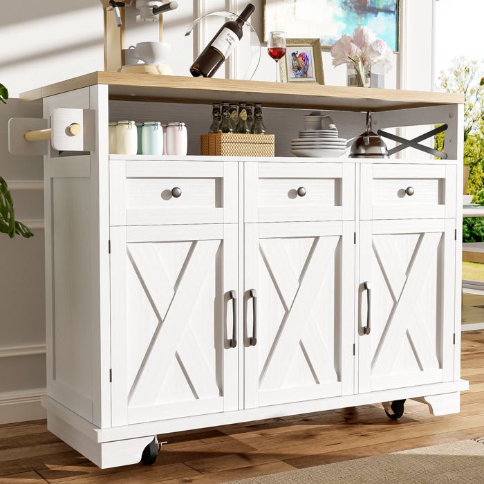 Desserte de Cuisine avec Table Rabattable Porte-Serviettes et 3 Tiroirs - Îlot de Cuisine Mobile Blanc - 118 x 43-70 x 98 cm Desserte de Cuisine avec Table Rabattable Porte-Serviettes et 3 Tiroirs - Îlot de Cuisine Mobile Blanc - 118 x 43-70 x 98 cm