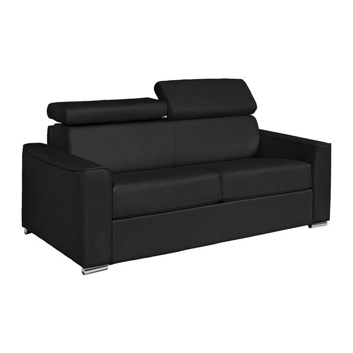 Canapé 3 places convertible express en cuir de buffle noir - Couchage à lattes larges 140 cm - Matelas 22 cm avec mémoire de forme