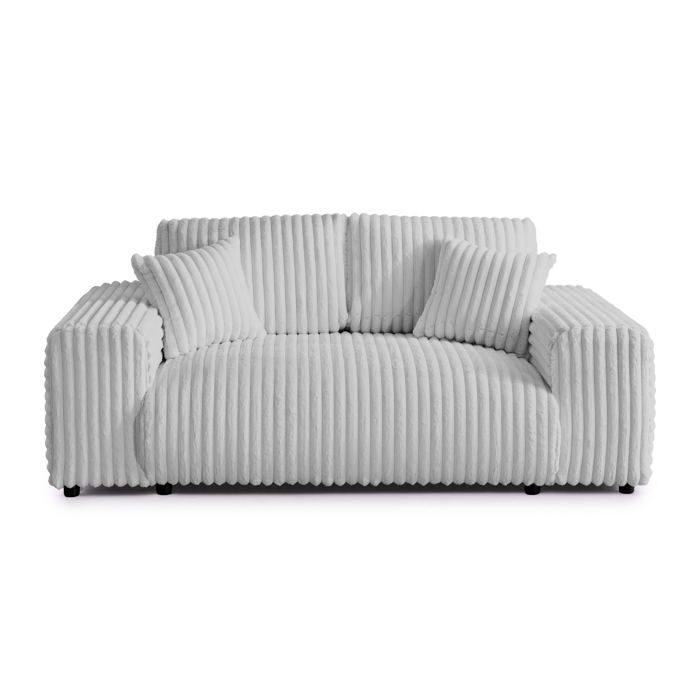 CAISA - Canapé droit velours côtelé 2 places Gris clair