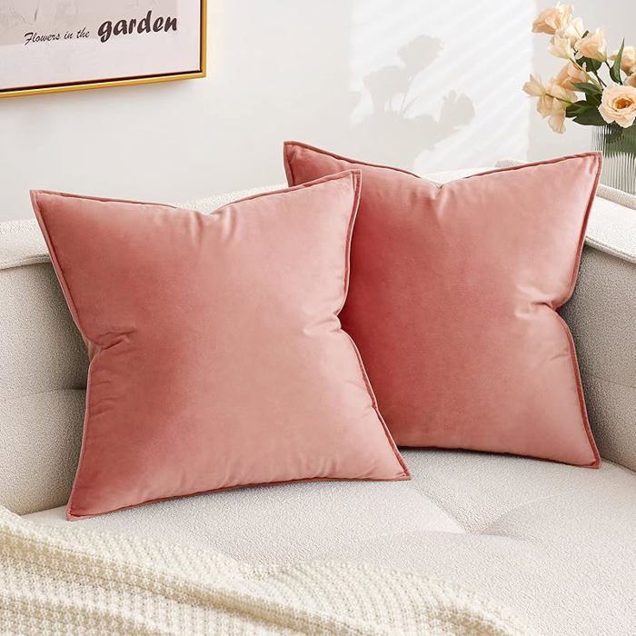 Housse de Coussin en Velours Canapé Bordure Taie d& 39 oreiller Super Doux Decoration Maison Rose Foncé 40 40 X 4 HOUSSE DE COUSSIN