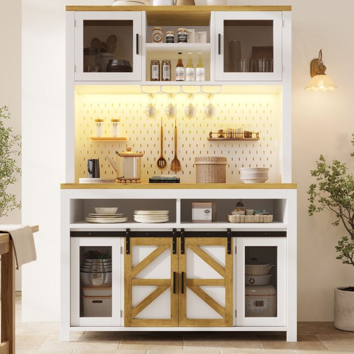 Buffet de cuisine meuble haut avec prise USB et éclairage LED espace de rangement polyvalent plan de travail spacieux blanc