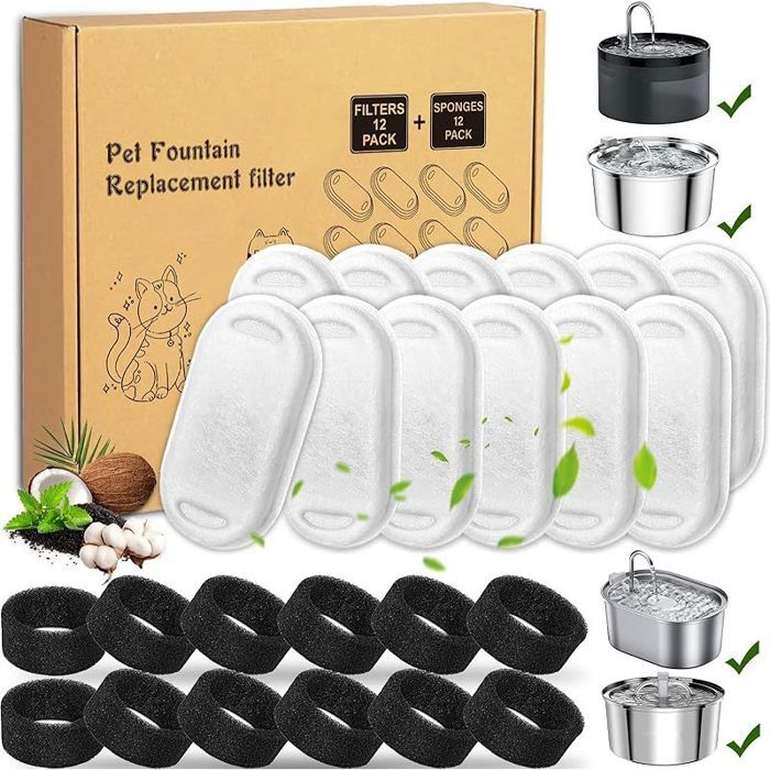 Filtre Fontaine eau Chat24 Packs Filtre Fontaine ChatRemplacement de la Fontaine de ChatFiltres De Remplacement pour Fontaine E