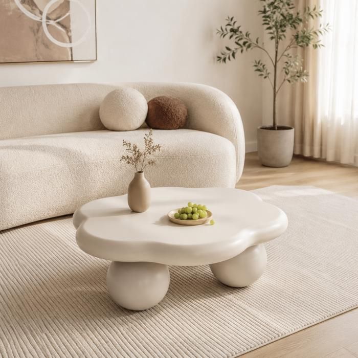 Table basse - Zephmum - 80 cm nuage crème pieds boule