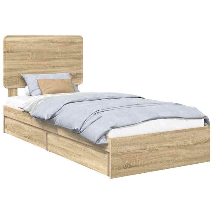 VD Lit de Rangement Chêne Sonoma 90 x 200 cm Bois dingénierie Lit chambre & Structure de lit @EU63208BONE