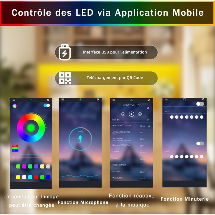 Buffet de cuisine haut 140 x 385 x 180 cm avec LED RGB portes vitrées 4 tiroirs et étagères réglables