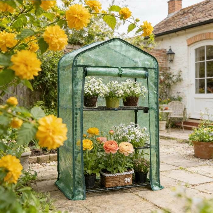 Mini-Serre DExterieur En PE Vert Serre De Balcon FloraGrace Pour Terrasse Et Jardin Porte Enroulable Zippee 69x49x125cm