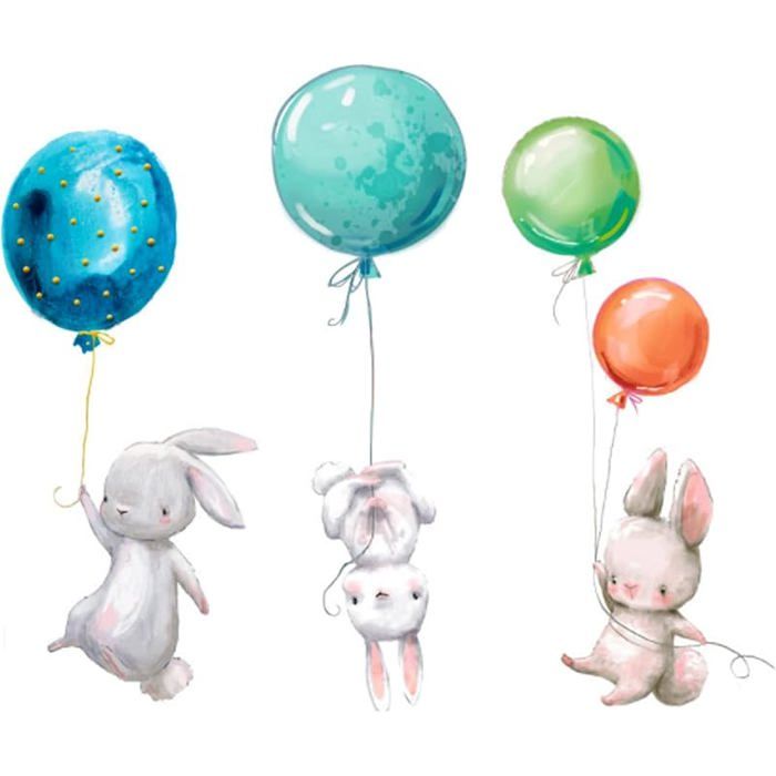 Lapin Sticker Mural Décoratif Ballon LièvreAutocolnt Mural Pour Chambre De Stickers Mignons Pour Chamb OBJET DE DECORATION MURALE
