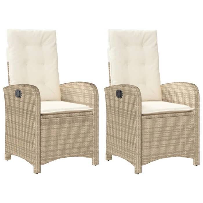 Chaises inclinables de jardin Résistants UV(2 pièces) - Fauteuils de jardin - et coussins beige rotin(57 x 58 5 x 93 cm) cau68m