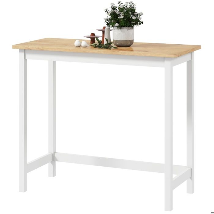 Table de bar - Bois dhévéa - Aspect chêne et blanc - 108 x 48 x 91 cm - 2 personnes