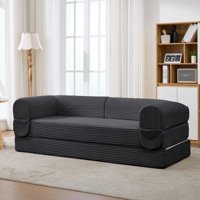 Canapé‑lit 2 Places Gris Velours Côtelé 190x78x65cm Convertible Gain De Place Salon Chambre Canapé‑lit 2 Places Gris Velours Côtelé 190x78x65cm Convertible Gain De Place Salon Chambre
