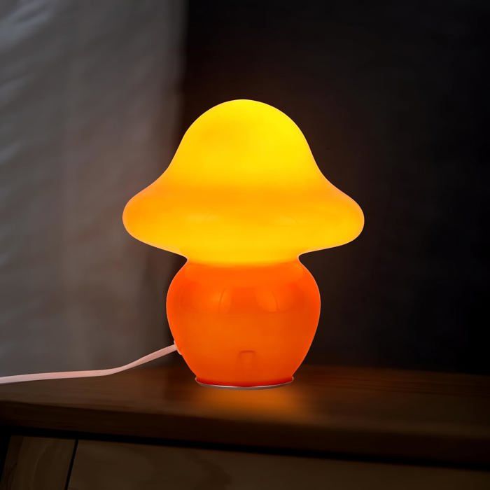 Lampe champignon LED en verre - À intensité variable - 3 modes de couleur - Orange - 16 x 21 cm