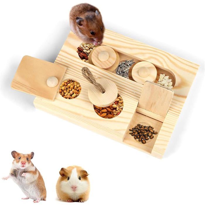 Jouet pour Hamster Jouet 6 en 1 en Bois de Recherche de Nourriture Jouets de Bois pour Petits Animaux Jouet à Mâcher pour Lapins