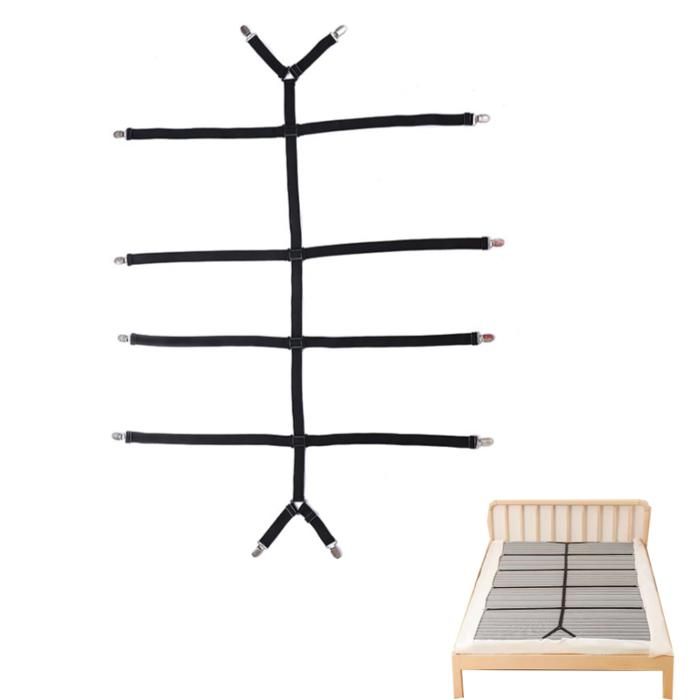 Attache drap housse 8 clips - Elastique - Sous matelas - Noir - Maintien tendu