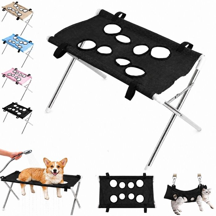 Hamac de toilettage pour chien - Support de bain - 60 x 33 x 40 cm - Soin des griffes - Jusquà 20 kg - Pliable - Doux et sûr - Noir