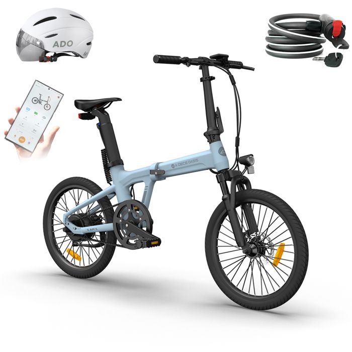 Vélo Électrique -ADO Air 20S-VTT Ville E-Bike 20Pouce -transmission par courroie-amortisseur - assisté autonomie 100KM(Bleu)