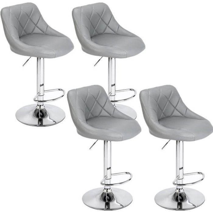 Lot de 4 Tabourets de bar en Similicuir - Hauteur réglable 60-80cm - Gris