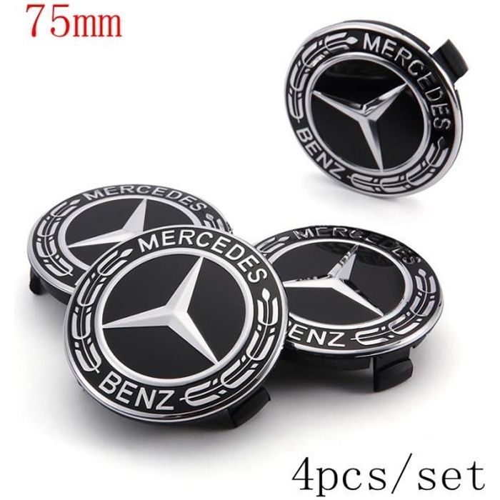 4PCS Capuchons de centre de roue Compatible-75BZ-Black pour Mercedes Benz,  75mm / 2.95 Capuchons de